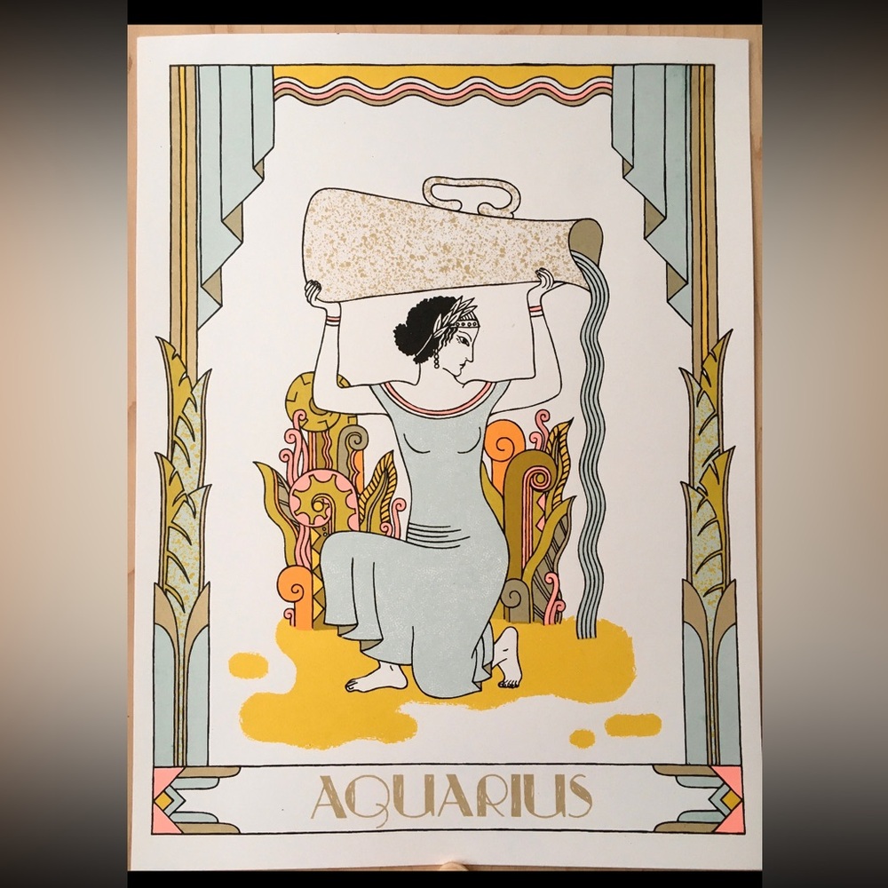 aquarius astrology silkscreen horoscope art NWT